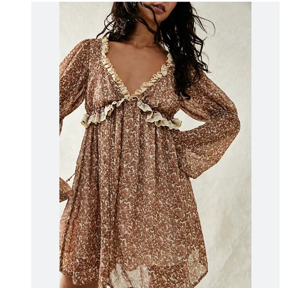 NWT Free People Pennie Printed Babydoll Mini Dress‎ Size Small - Picture 3 of 15